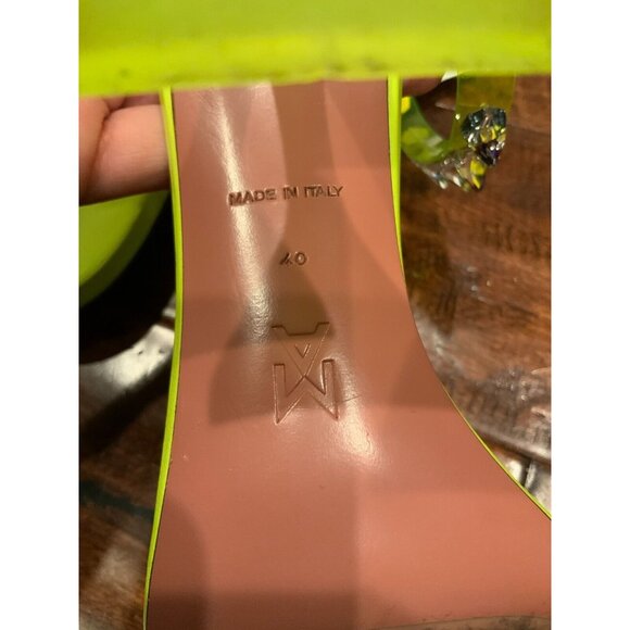 Amina Muaddi Neon Yellow Julia Heels W/ Spiked Ankle Strap, Size 40 (EU) 10 (US) - Picture 10 of 10